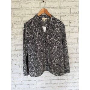 Appleseed's XL Black Paisley Button Down Shirt Long Sleeve Blouse Top New